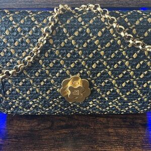 Eric Javits Black and Gold Woven Clutch